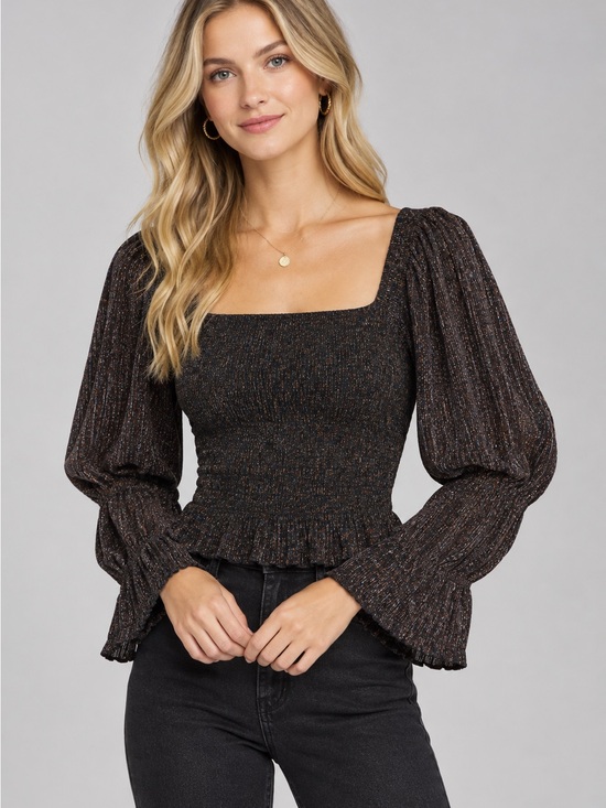 Anthropologie Tops - Anthropologie Brown Shimmer Smocked Puff Sleeve Top Women’s Medium Whimsigoth